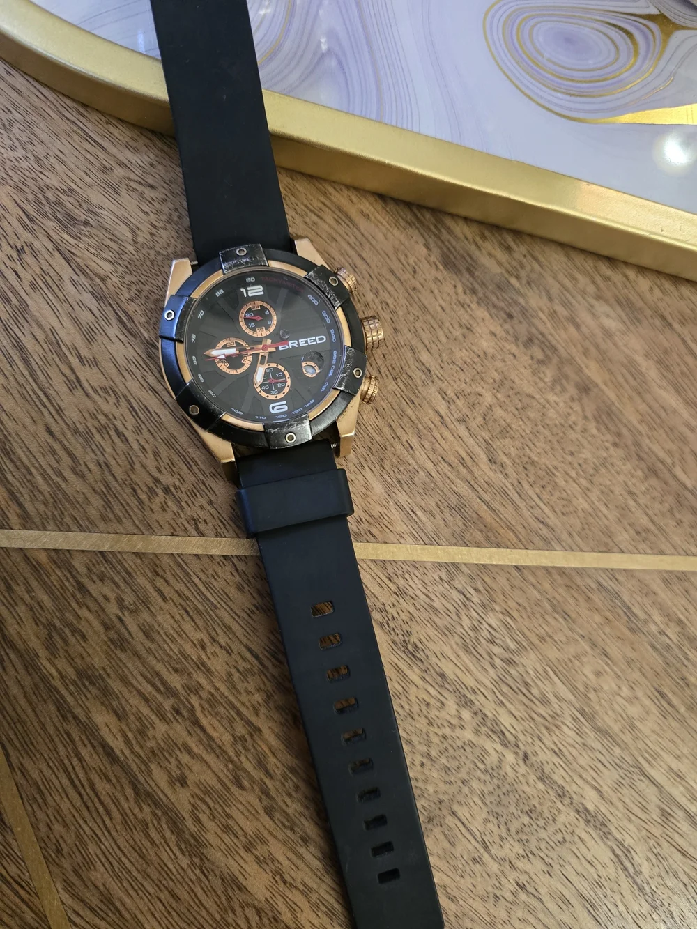 BREED Black and Rose Gold Chronograph Watch